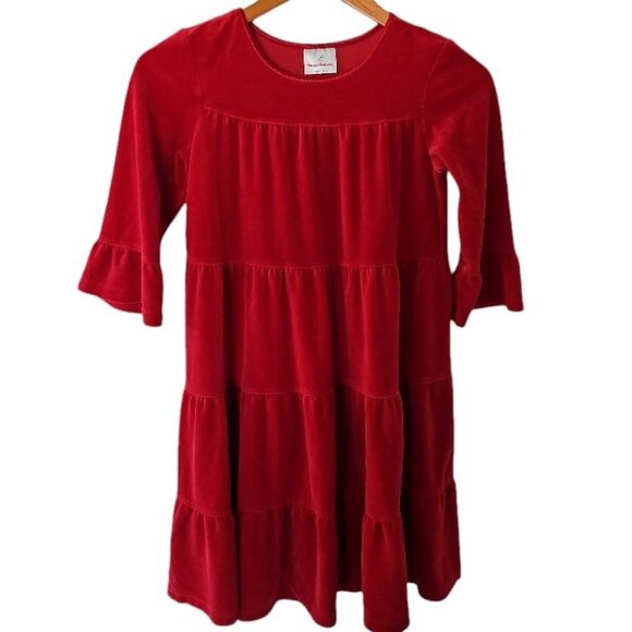 Hanna‎ Andersson Red Velour Twirl Dress Girls Sz 140 10 Years Tiered Skirt - Picture 5 of 9